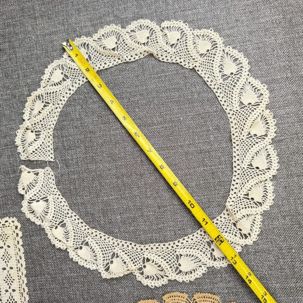Vintage Handmade Crochet Lace Doily Set 7pc Cream Tan Floral Geometric